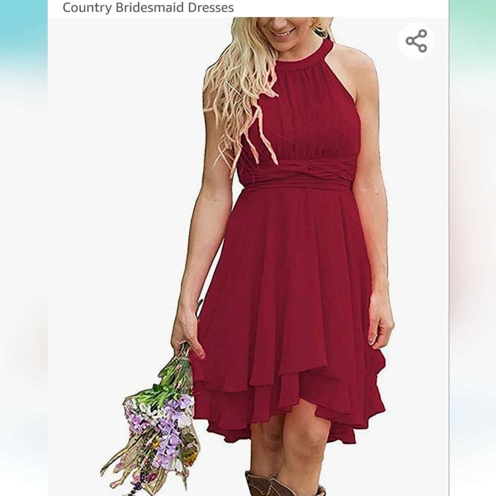 A Line Halter Chiffon Country Bridesmaids Dress